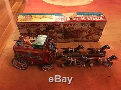 ALPS Winner of the west Stage Coach Battery tin toy WORKS BOX wells fargo bank