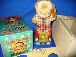 Alps Bubble Blowing Monkey Battery Operated Japan Boxed Toy Works Japanese Tin