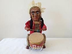 Alps Made in Japan Drumming Indian Battery Operated Tin Toy 50s Vintage