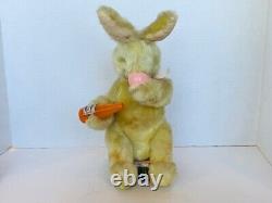 Antique Easter Bunny Battery Operated toy plush figure rabbit carrot juice egg