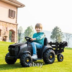 BLACK 12V Kids Ride On Tractor Car Toys Battery Music Seat Belt with Trailer