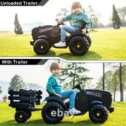 BLACK 12V Kids Ride On Tractor Car Toys Battery Music Seat Belt with Trailer