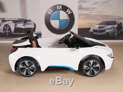 BMW i8 Ride On Kids Power Wheels Car RC Remote 12V White with Blue & Black Trim