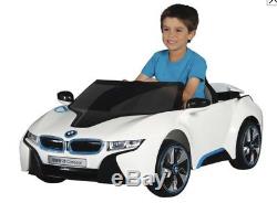 BMW i8 Ride On Kids Power Wheels Car RC Remote 6V White with Blue & Black Trim
