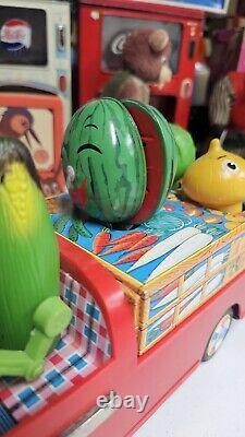 Bandai Musical Vegetable Fruit Truck Tin Toy 1968 Battery Operated 10 Working