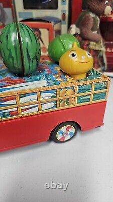 Bandai Musical Vegetable Fruit Truck Tin Toy 1968 Battery Operated 10 Working