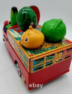 Bandai Musical Vegetable Fruit Truck Tin Toy 1968 Battery Operated 10 Working