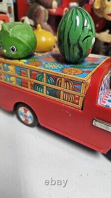 Bandai Musical Vegetable Fruit Truck Tin Toy 1968 Battery Operated 10 Working