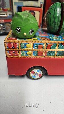 Bandai Musical Vegetable Fruit Truck Tin Toy 1968 Battery Operated 10 Working