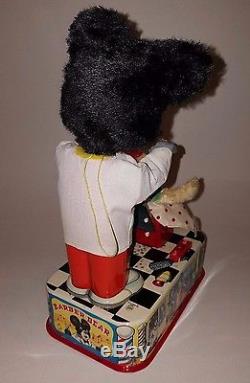 Barber Bear with Original Box 1950's Linemar Japan Tin Litho Battery Toy