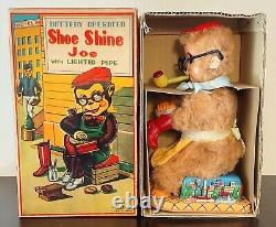 Battery Op 1950's Shoe Shine Joe Vintage Tin Toy Mint In Box Japan Works Great