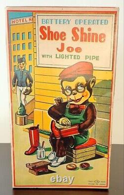 Battery Op 1950's Shoe Shine Joe Vintage Tin Toy Mint In Box Japan Works Great