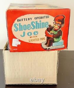 Battery Op 1950's Shoe Shine Joe Vintage Tin Toy Mint In Box Japan Works Great