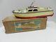 Battery Op All Wood Cabin Cruiser Toy Pond Boat 12 In Box 1950's Japan Working