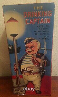Battery Operated The Drinking Captain Tin Toy original box tested works