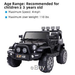 Black 12V Powered Kids Ride On Car Toys Jeep 3 Speed 4 Wheel with Remote Control