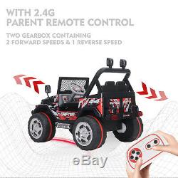 Black 12V Ride On Car Electric Power Kids Toys Jeep Remote Control 3 Speed Music