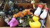 Box Filled With Various Zoo Animal Toys