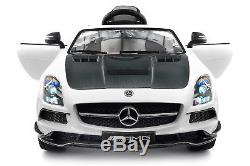CARBON WHITE Mercedes SLS AMG Kids Ride On Cars, 12v Kids Electric Car with RC