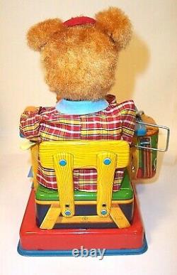 COMPLETE 1950's BATTERY OPERATED TEDDY THE ARTIST BEAR TIN TOY JAPAN MINT MIB