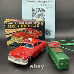 CRAGSTAN JAPANESE TIN BATTERY REMOTE CONTROL FIRE CHIEF CAR w ORIG. BOX WORKS