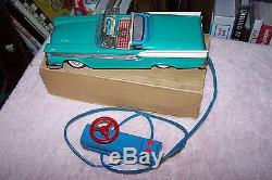 Cragstan large 11 1959 FORD RETRACTABLE ROOF CAR battery operated tin litho