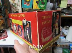DRINKING CAPTAIN BATTERY OPERATED IN BOX TIN WORKS & SMOKES 50s-60s S&E JAPAN