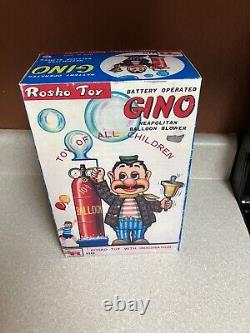 EXCELLENT ROSKO BATTERY OPERATED GINO THE NEAPOLITAN BALLOON BLOWER 1950s JAPAN