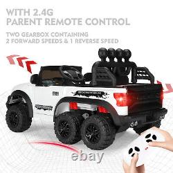 Electric 12V Battery White Kids Ride On Truck Car Pickup with RC LED MP3 6 Wheel