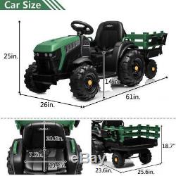 Electric 12V Kids Ride On Tractor Car Farm Truck Music with Big Trailer GREEN