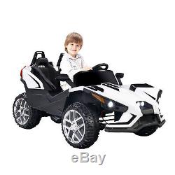 Electric Kids Ride on Toys 12V Battery Racing Car WithRC Light Truck Music White