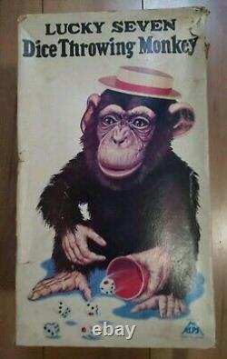 Extremely Rare Vintage ALPS products DICE THROWING MONKEY Powered Toy with Box