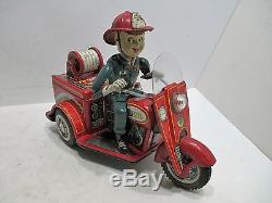 Fire Dept Tricycle Motorcycle Battery Op-good Cond-tin-made In Japan Works