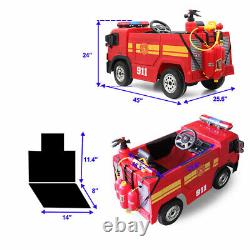 Fire Truck 12V Kids Ride on Car 3 Speed Battery Powered Water Tank withRC KidsGift