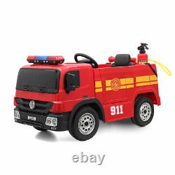 Fire Truck 12V Kids Ride on Car 3 Speed Battery Powered Water Tank withRC KidsGift