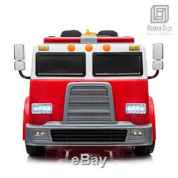 Fire Truck 12V Ride on Car 2 Seats with 2.4G Remote Control, Water Tank & Intercom