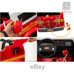 Fire Truck 12V Ride on Car 2 Seats with 2.4G Remote Control, Water Tank & Intercom