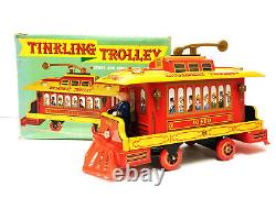 Htf Vintage Modern Toys Of Japan Battery Operated Tinkling Trolley Tin Toy