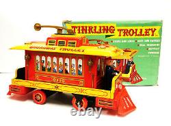 Htf Vintage Modern Toys Of Japan Battery Operated Tinkling Trolley Tin Toy