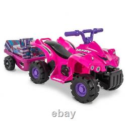 Huffy 6V Quad Ride on Toy for Kids Pink Trailer & Toy Blocks Included