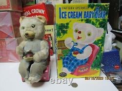 ICE CREAM BABY BEAR BATTERY OPERATED TIN TOY JAPAN WORKS 50s-60s REPLICA BOX