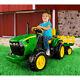 Kids 12v John Deere Ground Force Tractor Ride-on Toy Trailer Fm Radio Perego