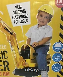 Kids Electric Digger Micro Excavator Ride On Toy With Hard Hat Battery Operated