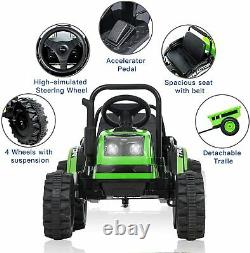 Kids Electric Ride On Tractor with Trailer withDetachable Wagon withRC Green