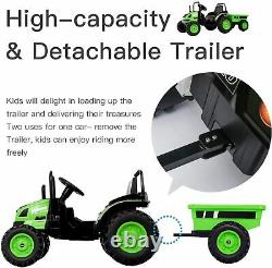 Kids Electric Ride On Tractor with Trailer withDetachable Wagon withRC Green