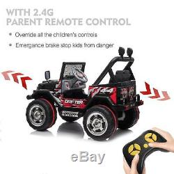 Kids Jeep Ride On Car Toy 12V Battery LED Light 3 Speed and Remote Control Black