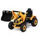 Kids Ride On Excavator Truck 12v Battery Powered With Front Loader Digger Yellow