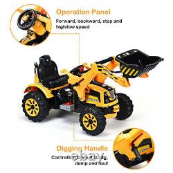 Kids Ride On Excavator Truck 12V Battery Powered With Front Loader Digger Yellow