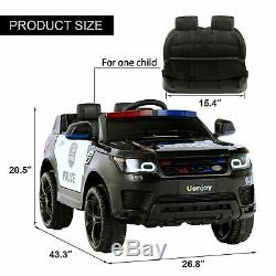 Kids Ride On Police SUV Toy Car 12V Electric Remote Control LED&Music&Horn Black