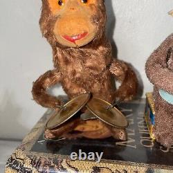 Lot Of 2 Japan Wind-up Monkey Toys Both Work Cymbals And Shoe Shine Amazing